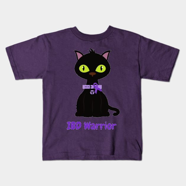 Black Cat with Purple Awareness Ribbon Kids T-Shirt by CaitlynConnor